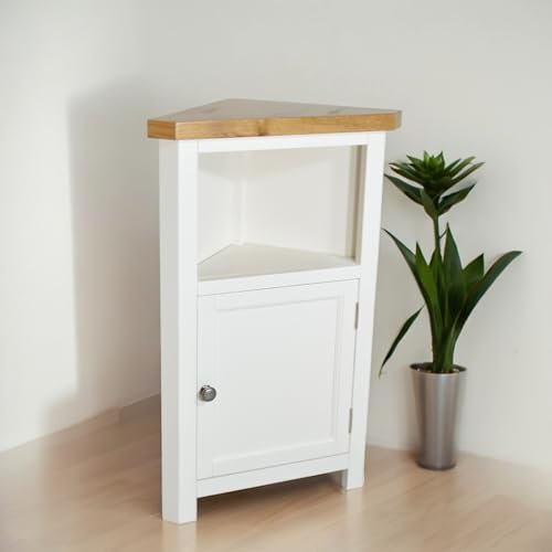 GROFurniture Snow White Oak Corner Cabinet, Painted Triangle Storage Cuboard for Livingroom, Bathroom & Hallway, Ready Assembled Corner Unit