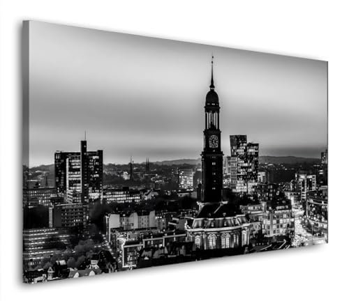 Hamburg Skyline schwarz weiß Leinwandbild Wandbild Kunstdruck XL Wanddeko Größe 90x50x4cm