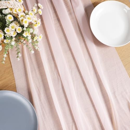 MEKOTRIN Chemin de Table en Mousseline de Soie, 70 x 300 cm Tissu Gaze Bohème Élégante, Décoration de Table pour Mariage Vacances Fête Anniversaire(Rose,2 Paquets)