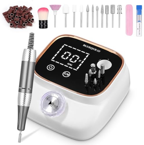 Exyvox Ponceuse Pour Ongles Professionnelle, Lime A Ongle Electrique, 45000RPM, Ponceuse Ongles avec Écran LCD, Ensemble d’accessoires Kit avec Manucure Pédicure, pour Salon, Usage Maison, Blanc