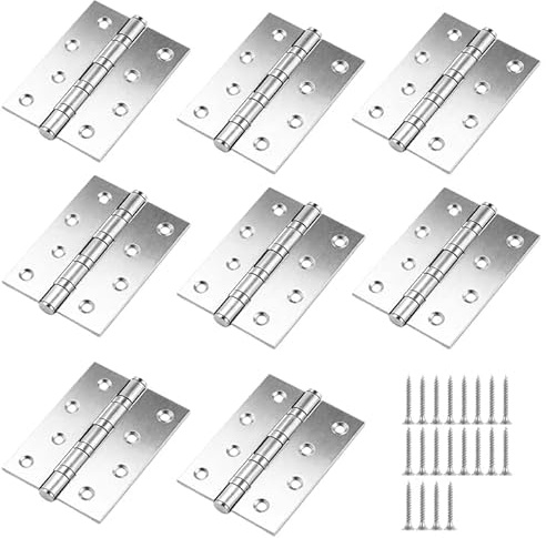 GBACHOOSE 8 Pcs Door Hinges 4 Inch, Heavy Duty Door Hinges, 100mm Internal Door Hinge with Screw, Stainless Steel Ball Bearing Hinge, Silver Hinges for Internal External Wooden Doors