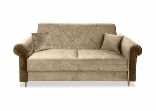 Ares Meble Stilvolles Sofa Dakota - Modernes Sofa 2 sitzer - Wohnzimmer Sofa - Kleine Sofa mit losen Rückenkissen - Solider Rahmen - Samt - Beige - Sonoma-Beine