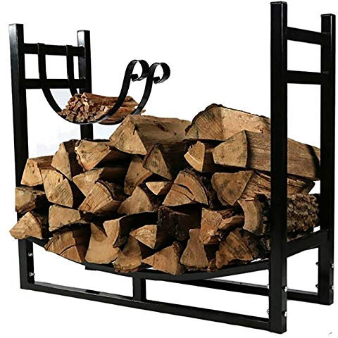GLJTUO Support À Bois De Chauffage Robuste De 30 Pouces De Hauteur, Support À Bûches D'Intérieur/Extérieur/Terrasse/Terrasse De 3 Pieds avec Support À Bois D'Allumage, Noir,