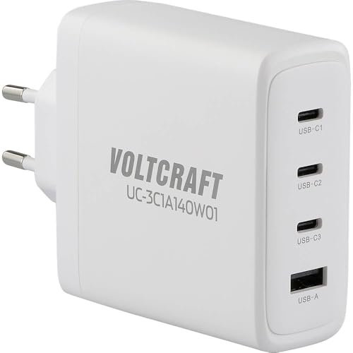 Voltcraft UC-3C1A140W01 USB Ladegerät 140 W 3X USB-C®, 1x USB-A USB PD 3.1 Weiß Innenbereich GaN