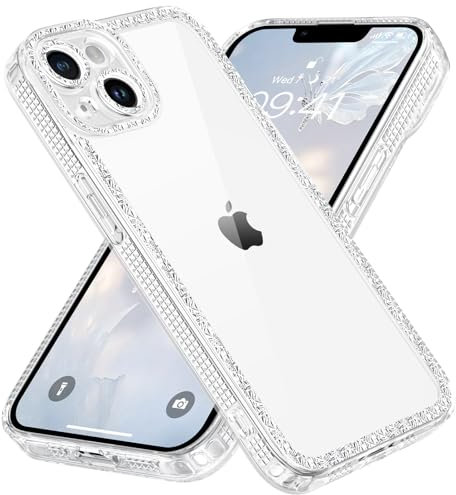 GUAGUA Coque pour iPhone 13 avec paillettes coque Aesthetic Flash Luxe Protect appareil photo, diamant cristal brillant transparent mignon Fashion Glitter Lens Phone Case, transparente