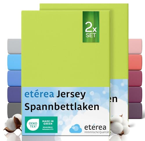 etérea Jersey 2er Set Spannbettlaken 90x200cm - 100x200cm Apfelgrün bis 25 cm Höhe - 100% Baumwolle Spannbetttuch Oekotex - Doppelpack Bettlaken 90x200 cm - 100x200 cm - Grün