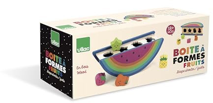 VILAC - Obstformbox – Andy Westface – Spielzeug für Kleinkinder – 1 Box mit Wassermelonenformen + Obst aus Holz – Lernspiele für Kinder aus Holz – Spielzeug für Kinder ab 18 Monaten – 7425