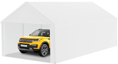 FIVMEN Carport, grande tente de garage, 4 x 8 m, avec parois latérales amovibles, résistante à l'hiver, mobile, pour voiture, SUV, camion, blanc
