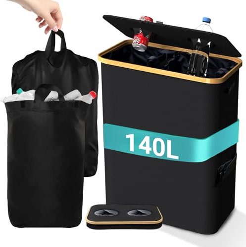 140L Contenedor De Recogida De Botellas De DepóSito, Colector De Botellas Grande Con 2 Bolsas De Transporte Recolector De Botellas Reutilizable Para Botellas VacíAs Adecuado Para Cocina Despensa
