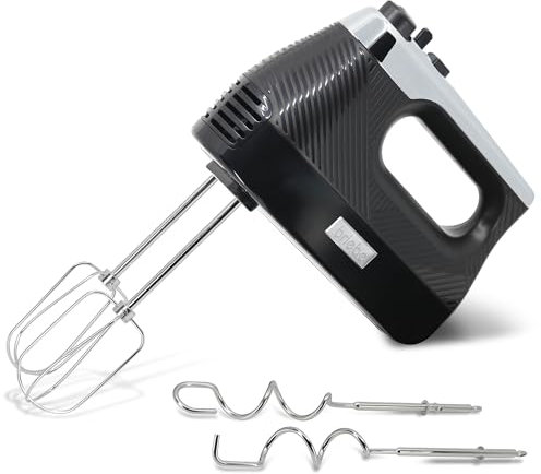briebe Elegance Handmixer 400W, Handrührgerät Konditorei-Spezial 5 Geschwindigkeiten + Turbo, Handrührer mit 2 Edelstahl-Rührbesen und -Knethaken, Eiweiß, Sahne, Pizzateig, Biskuit, Schwarz