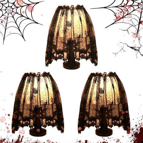 APKOL 3 Stück Gothic Lampenschirm-Abdeckung, Durchscheinende Fledermaus Spinnennetz Dekoration 50 x 152 cm, Vintage Schwarze Lampenverkleidung für Wohnzimmer, Schlafzimmer oder Bar Dekor