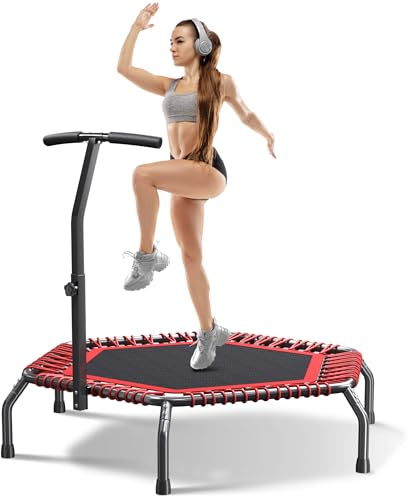 Wonlink 48 Hexagonal Rebounder Trampoline for Adults Fitness Rebounder with Quiet Bungees Cords and T-Adjustable Handle Bar, Exercise Rebounder for Adults Indoor/Outdoor Workout, Max Load 550 LBS