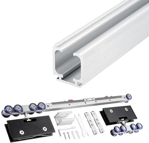 Quincaillerie pour Porte coulissante à Double battant Or/Argent/Noir, Rail de Porte de Placard à Miroir Coulissant, kit de Suspension pour Porte Simple en Verre silencieuse et flui