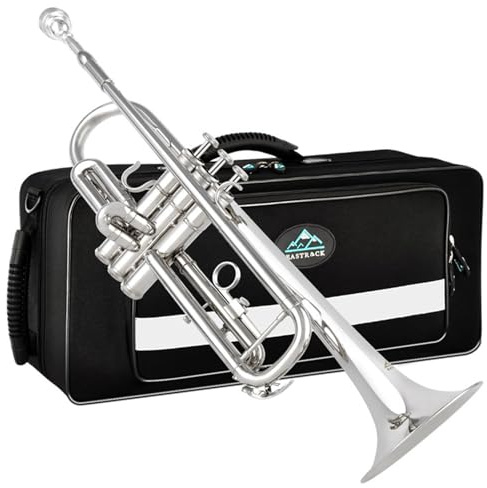 EASTROCK Bb Trompete Standard Set mit Hartschale für Erwachsene, Silber | Tragetasche, Handschuhe, 7C Trompete Mundstück, Tuning Rod, Musikinstrumenten für Anfänger oder Erwachsene erfahrene