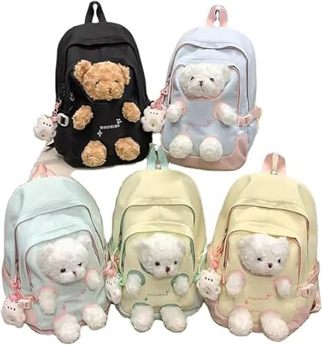 Amor International Teddy Bär Rucksack, Plüsch Schultasche mit Süßem Bären Design, Pastellgelb - Blau - Grau, für Kinder und Jugendliche (Pastelgelb)