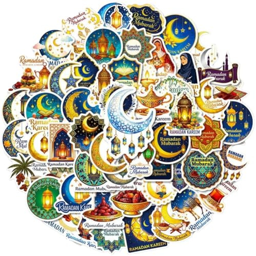Muteitt 50 Islamische Ramadan-Aufkleber, Eid Mubarak-Aufkleber Für Geschenke, Scrapbooks, Laptops, Wasserflaschen, Skateboards, Bastelarbeiten Und Dekorationen