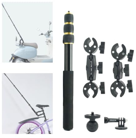 Motorcycle Clamp Mount 43 Invisible Stick compatible for Insta 360 X5-X | Heavy-Duty Adjustable Motorbike Camera Handlebar Mount With Stable Selfie Pole compatible for GoPro 13-3, Bike, ATV UTV(Gold)