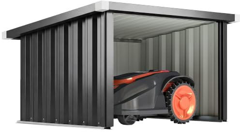 Outsunny Mähroboter Garage mit Pultdach 108 x 86 x 62,5 cm Dunkelgrau | Rasenroboter Schutzkante, Rasenmäher Unterstand, Carport Überdachung, Regenschutz für Rasenmäher, aus Verzinkte Stahl