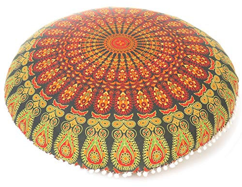 Eyes of India - 32 Mandala Boden Meditation Kissen Sitz Kissen Überwurf Hippie Rund Bunt Dekorative Böhmisch Akzent Boho Chic Hundebett Indische Handarbeit Abdeckung - Grün #1