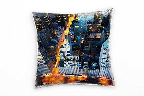 Paul Sinus Art City, New York, Manhattan, Nacht, blau, orange Deko Kissen 40x40cm für Couch Sofa Lounge Zierkissen - Dekoration zum Wohlfühlen