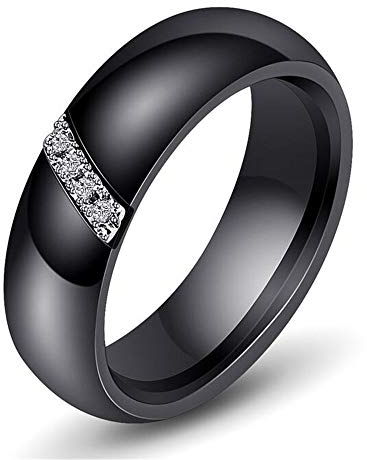 PAURO Damen Schräg Stange Zirkon Engagement Hochzeit Band Ringe Keramik Schwarz Größe 57 (18.1)