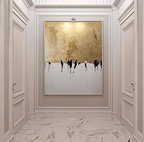 Orlco Art Handgemalte hochwertige abstrakte Wandkunst Ölgemälde auf Leinwand abstrakte Gold- und Weißölgemälde für Wohnzimmer 24x36inch