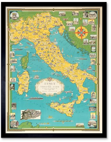 Chase 1944 Pictorial Map Italy Vatican City Art Print Framed Poster Wall Decor 12x16 inch