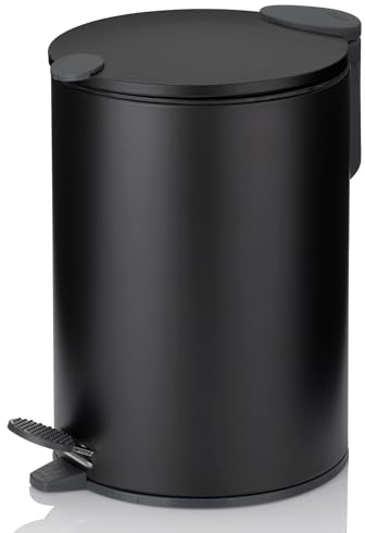 kela Kosmetikeimer Mats, 3 L, Ø 17 cm, Metall, schwarz, Silent-Close, herausnehmbarer Inneneimer mit Tragehenkel, rutschhemmender Boden, 23614