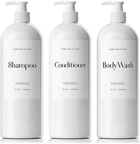 MOIIKKO Lot de 3 flacons distributeurs de shampooing et d'après-shampoing Rechargeables de 946 ML avec 8 étiquettes étanches