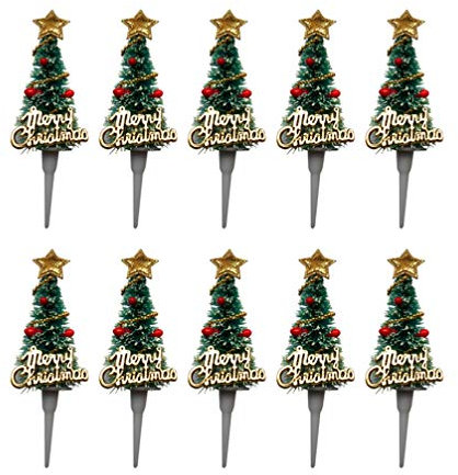 DOITOOL Christmas Tree Cake Topper Cupcake Decor Christmas Cake Picks Merry Christmas Cupcake Topper New Year Party Decoration Holiday Party Supplies 10pcs
