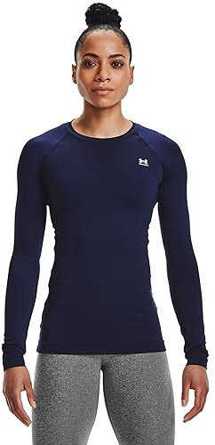 Under Armour Women's Authentics Long Sleeves Crew Neck T-Shirt, Midnight Navy (410)/White, XS