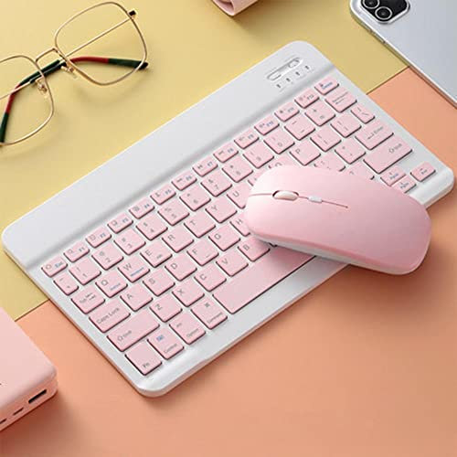 ISMMIK Bluetooth Keyboard Compact Portable Wireless 10“ Keyboard and mouse set Rechargeable Built in Battery for iPad Tablet PC Desktop Computer Laptop Android - 10 inch pink