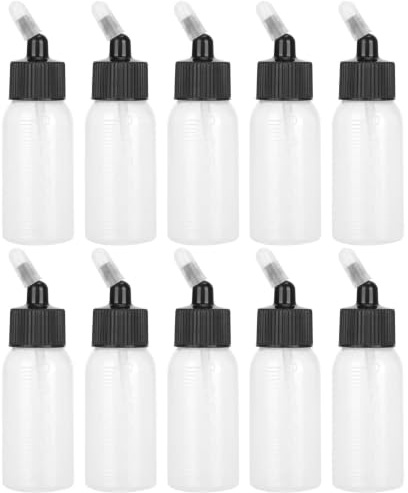 Pssopp 10 Stück 30 ml Airbrush Flaschen Plastikglasflaschen Plastikflaschenglasdeckel mit 30 Grad Abwärtswinkeldeckel für die Airbrush Siphon Zufuhr mit Doppelter Wirkung