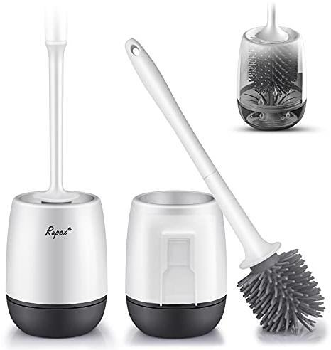 Escobillas de Baño Silicona, Rupex Escobilla WC, Cepillo de Baño y Soportes, Mango de Plástico Antideslizante, Cerdas Flexibles (2 Paquetes)
