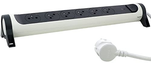 LEGRAND - Multiprise Rotative Avec Interrupteur à Voyant LED et Protection Parafoudre - 6 Prises Surface avec Terre - Cordon 1,5m - Blanc et Gris Foncé