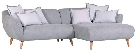 Möbel Jack Ecksofa - Hellgrau - Mikrofaser - 280 x 175 cm - mit 6 Kissen in Creme