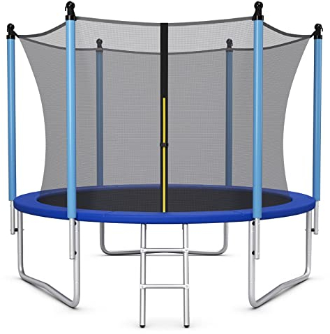 COSTWAY Outdoor Trampoline, 8FT 10FT 12FT Round Trampolines with Safety Enclosure Net, Ladder, Padded Poles, Weatherproof Combo Bounce Trampoline for Kids Adults (12FT, Internal-Net)