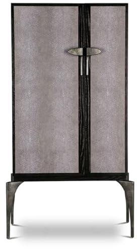 Casa Padrino Designer Barschrank Schwarz/Grau/Silber 90 x 50 x H. 160 cm - Massivholz Schrank mit 2 Türen - Wohnzimmer Möbel - Hotel Möbel - Luxus Kollektion