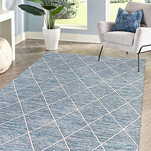 HOMCOM, Teppich Baumwolle, Webteppich, Flachgewebe, pflegeleicht und strapazierfähig, Blau, 240 x 170 x 0,7 cm