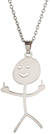 EUEAVAN Personalisierte lustige Kritzel-Anhänger Halskette Smiley Mittelfinger Trendy Cool Statement Kreative Choker Einzigartiger Edelstahl Handmade Freundschaft Schmuck Geschenk Junge