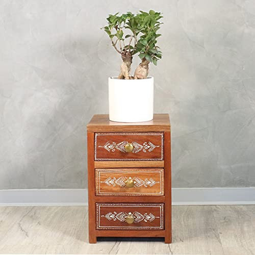 Oriental Galerie Nachtkommode Kleiner Schrank Nachtschrank Nachttisch Nachtkonsole Schreibtisch Organizer Indien Natur Kommode Klein