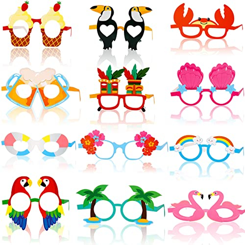 Gukasxi 12 lentes hawaianos divertidos Aloha Tropical Luau Party Paper Glasses Frame Hawaiian Party Favores de fiesta Photo Booth Props Decoración para adultos Niños Fiesta de verano Piscina Tiki