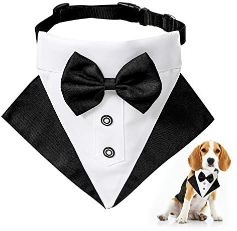 Hund Smoking Bandana Halsband, Formale Hochzeit Party Hund Hochzeit Bandana,Verstellbar Krawatte Haustier Anzug Fliege Bandana für Hochzeit Geburtstag Kostüme (M)