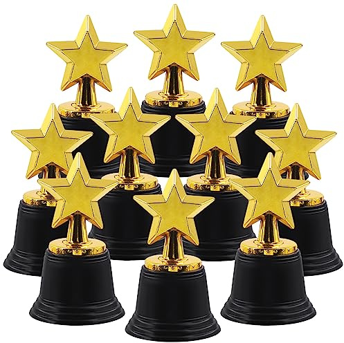 Swpeet 10 piezas de kit de surtido de trofeos de estrella de plástico, trofeos de oro para deportes, competencia, espectáculo de talentos y competencias de fiestas para niños y adultos