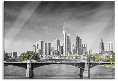 Pixxprint Glasbild, Wandbild aus Echtglas, Skyline von Frankfurt am Main, 100x70 cm, inkl. Aufhängung und Abstandshalter