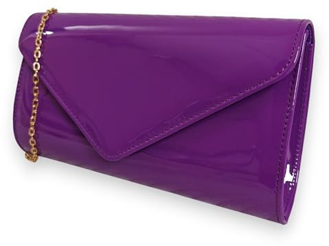 fi9 Pochette a tracolla in pelle verniciata, ideale per matrimoni, serate, feste, Viola, medium