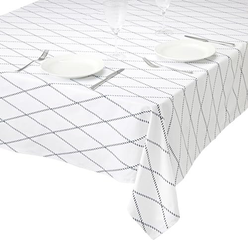 unendlich schoen - Tischdecke aus 100% Baumwolle, Beste Qualität in modernem Design,Tischtuch Maritim-Hanseatischer Look mit Kordelmuster, faltenfreies Fallen (140 x 220 cm, Weiss blau)
