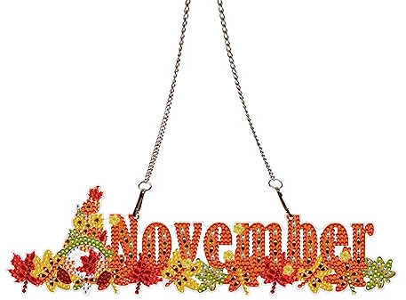 Demiawaking 5D DIY Diamond Painting Girlande Kranz Diamant Painting Monate Anhänger Kits mit Kette, Diamantmalerei Kalender Handwerk Tür Fenster Deko Geschenke (November)