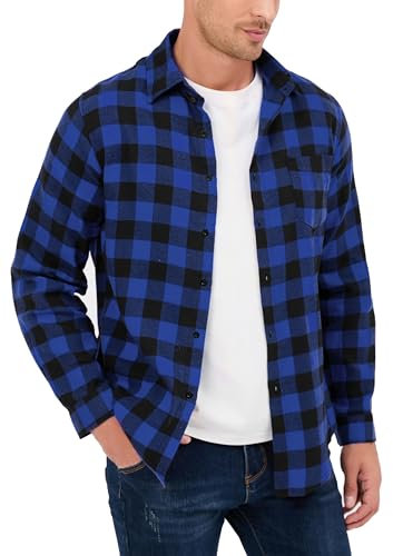 Chemisier Carreaux Coton Homme Chemise Bûcheron Western Veste à Carreaux en Flanelle T Shirt Manches Longues Casual Décontractée Classique Retro Ecossaise Gilet Blouse Bleu L
