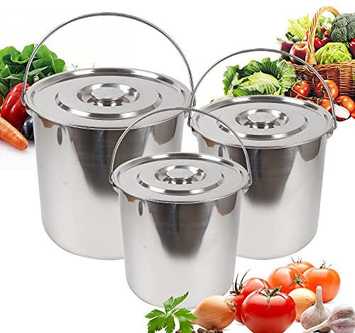 6L/12L/20L Edelstahleimer,Lebensmitteleimer Kücheneimer Futtereimer Milcheimer Eimer Garteneimer Baueimer mit Tragegriff + Deckel für Gastronomie (12L)